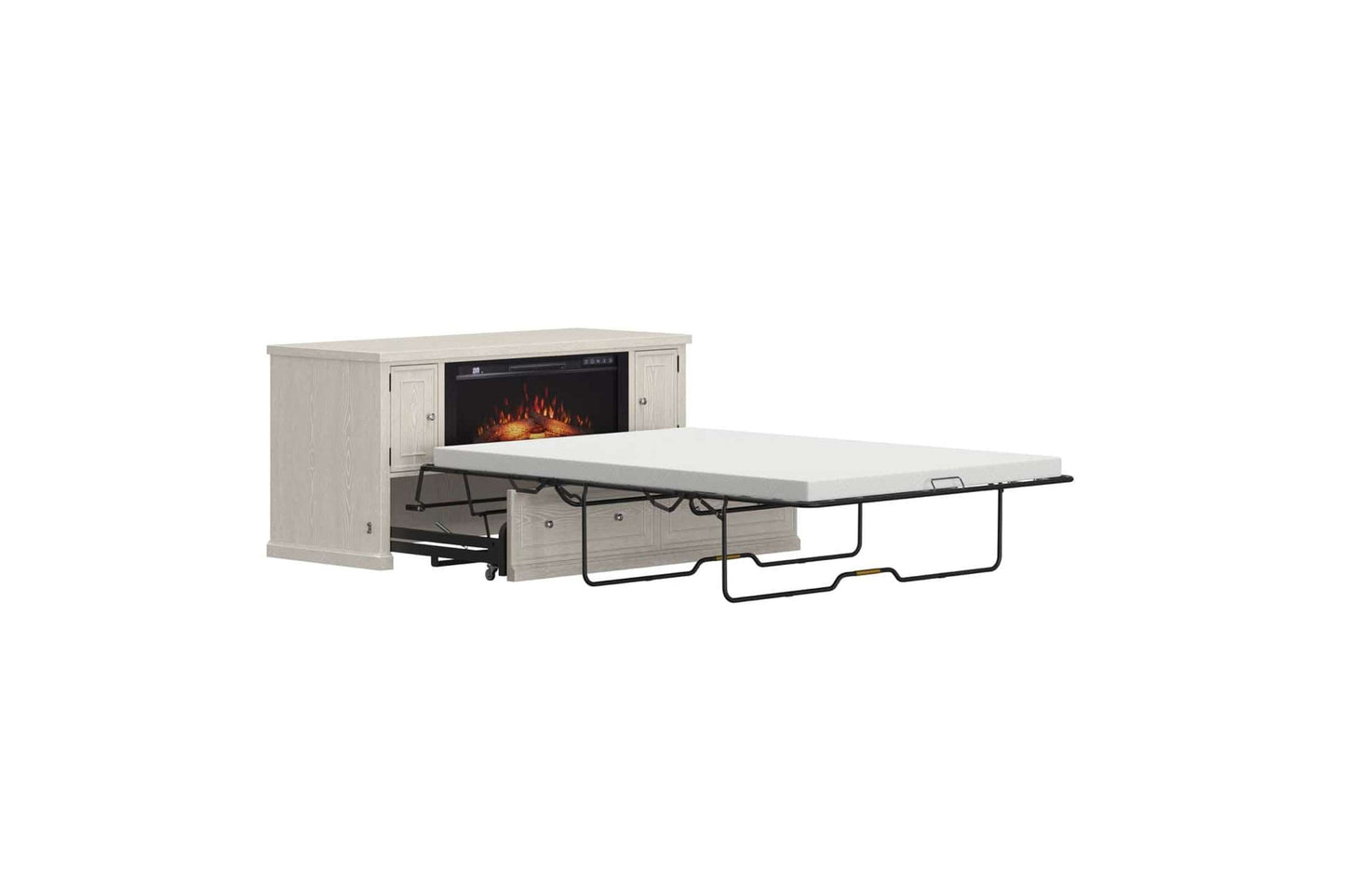 Soren Queen Fireplace Dream Console Bed in Whitewash Finish