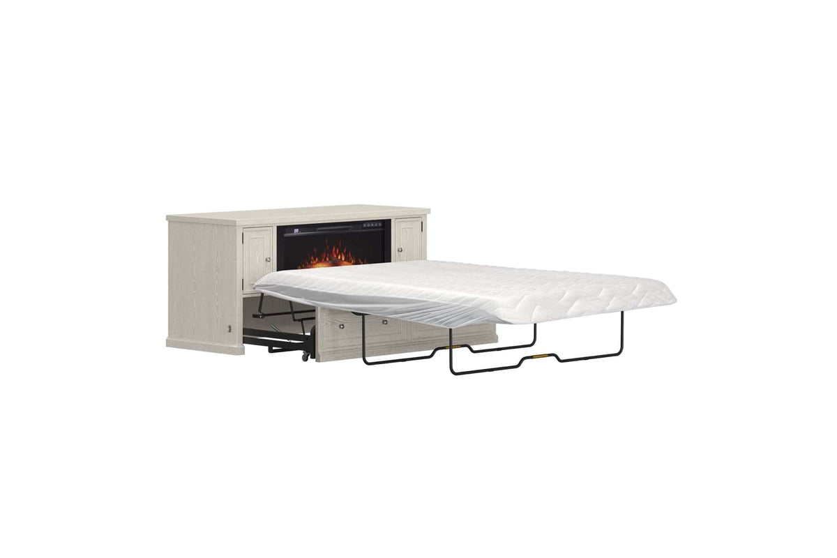 Soren Queen Fireplace Dream Console Bed in Whitewash Finish