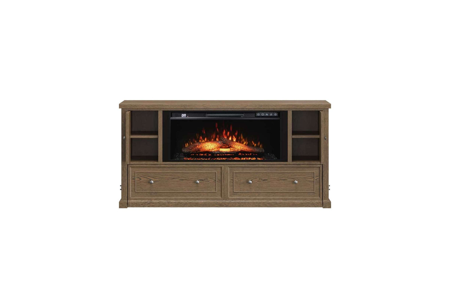 Soren Queen Fireplace Dream Console Bed in Light Oak