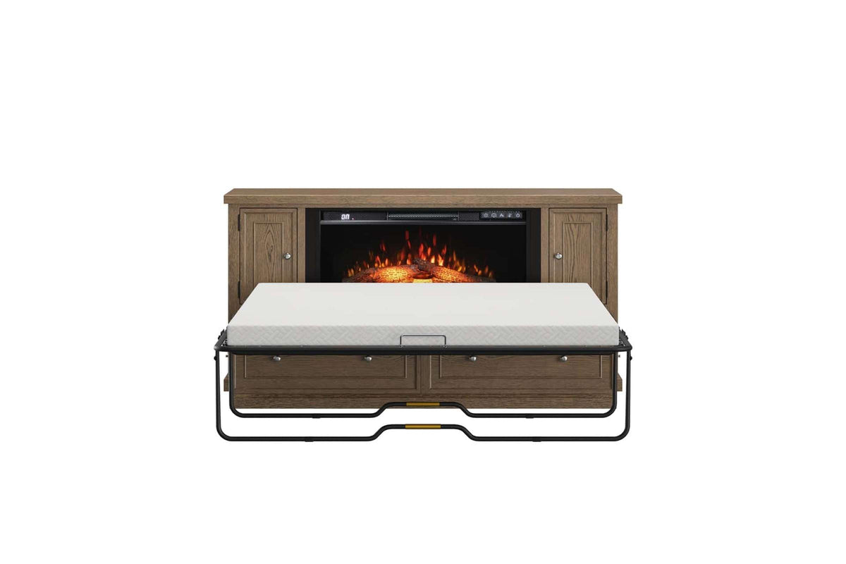 Soren Queen Fireplace Dream Console Bed in Light Oak