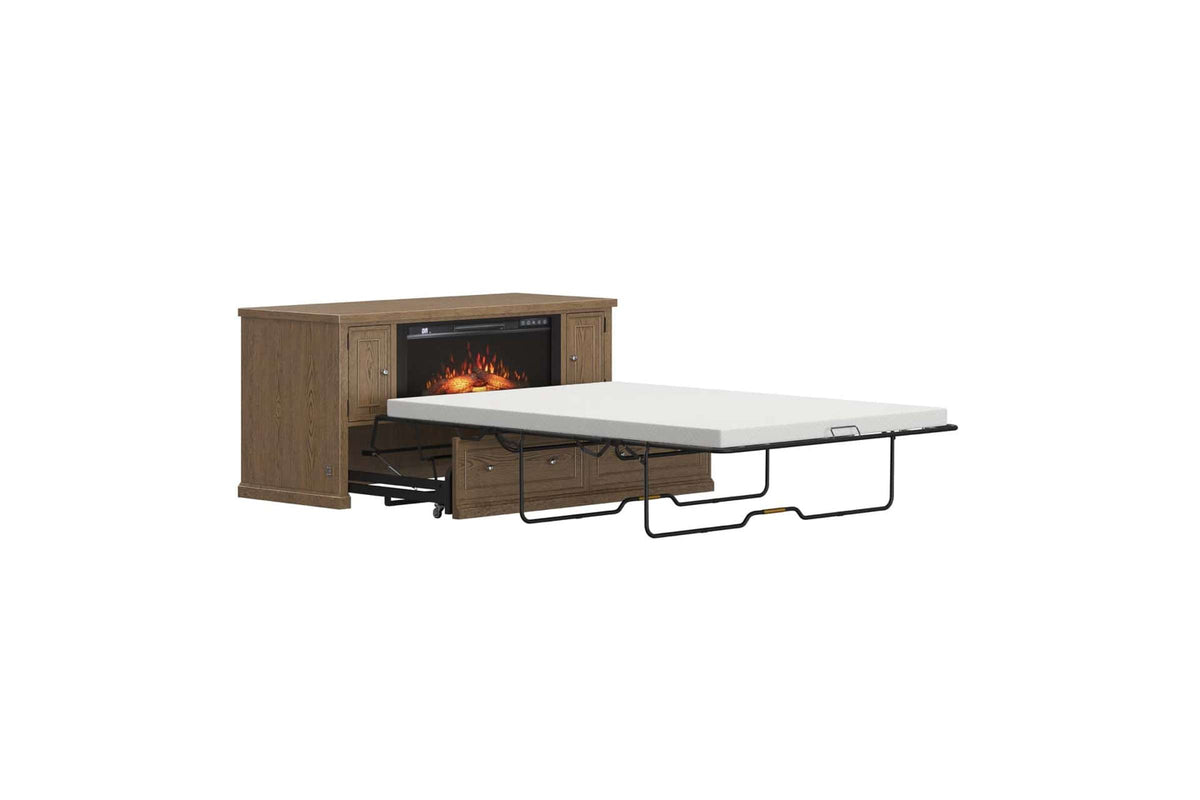Soren Queen Fireplace Dream Console Bed in Light Oak