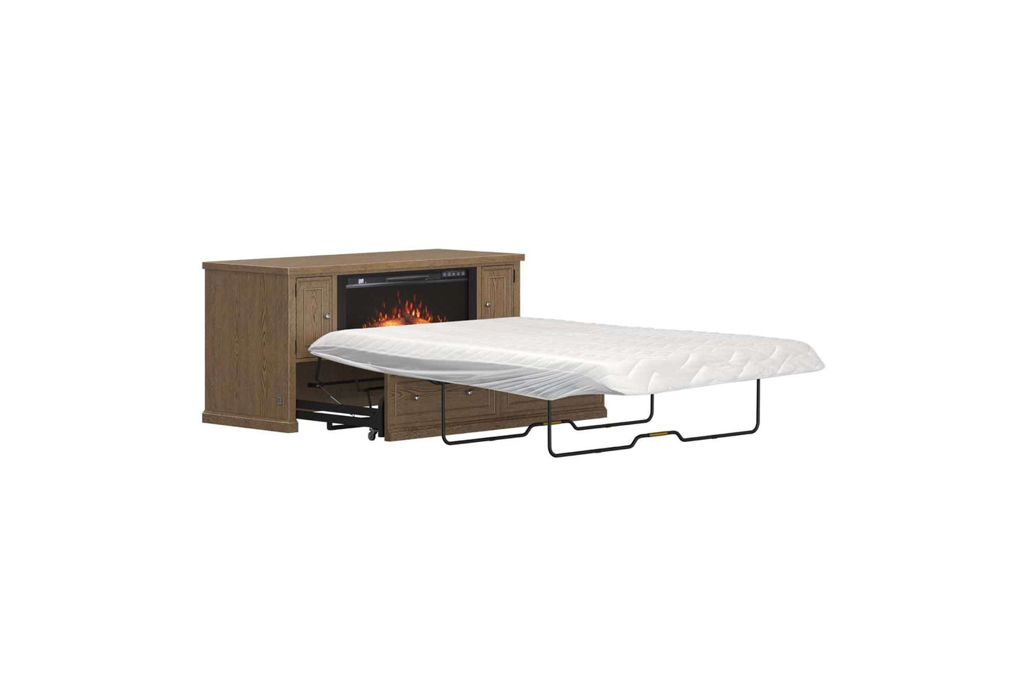 Soren Queen Fireplace Dream Console Bed in Light Oak