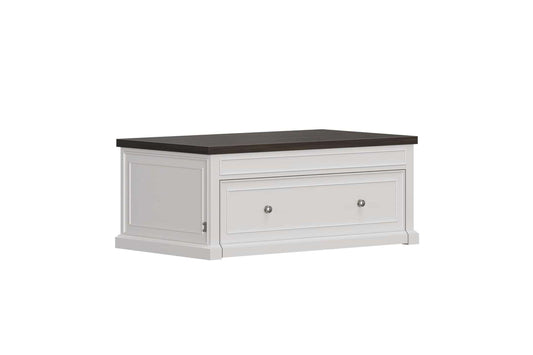 Soren Twin Lift Top Coffee Table with Convertible Bed Functionality in White and Brown