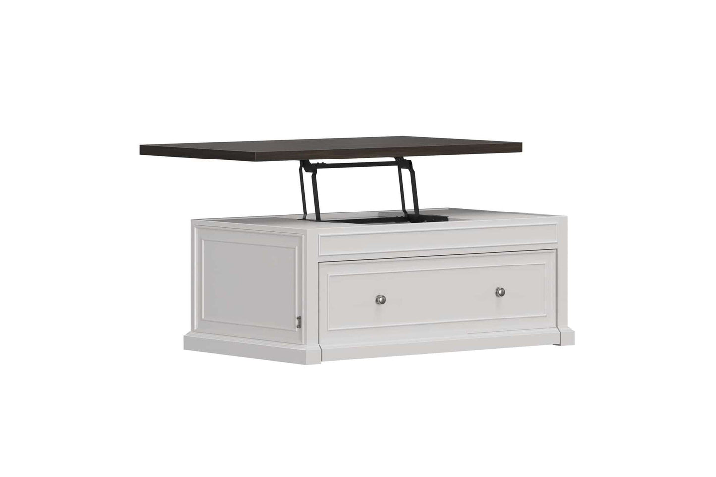 Soren Twin Lift Top Coffee Table with Convertible Bed Functionality in White and Brown