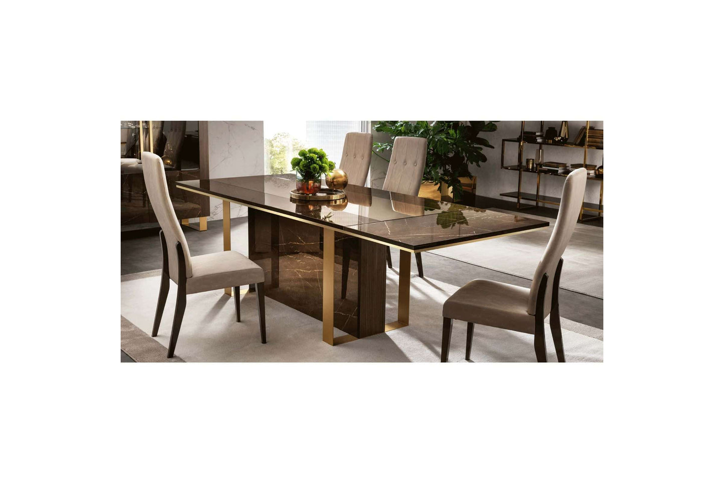 Essenza Walnut/Gold Dining Table with 2 16" Extensions
