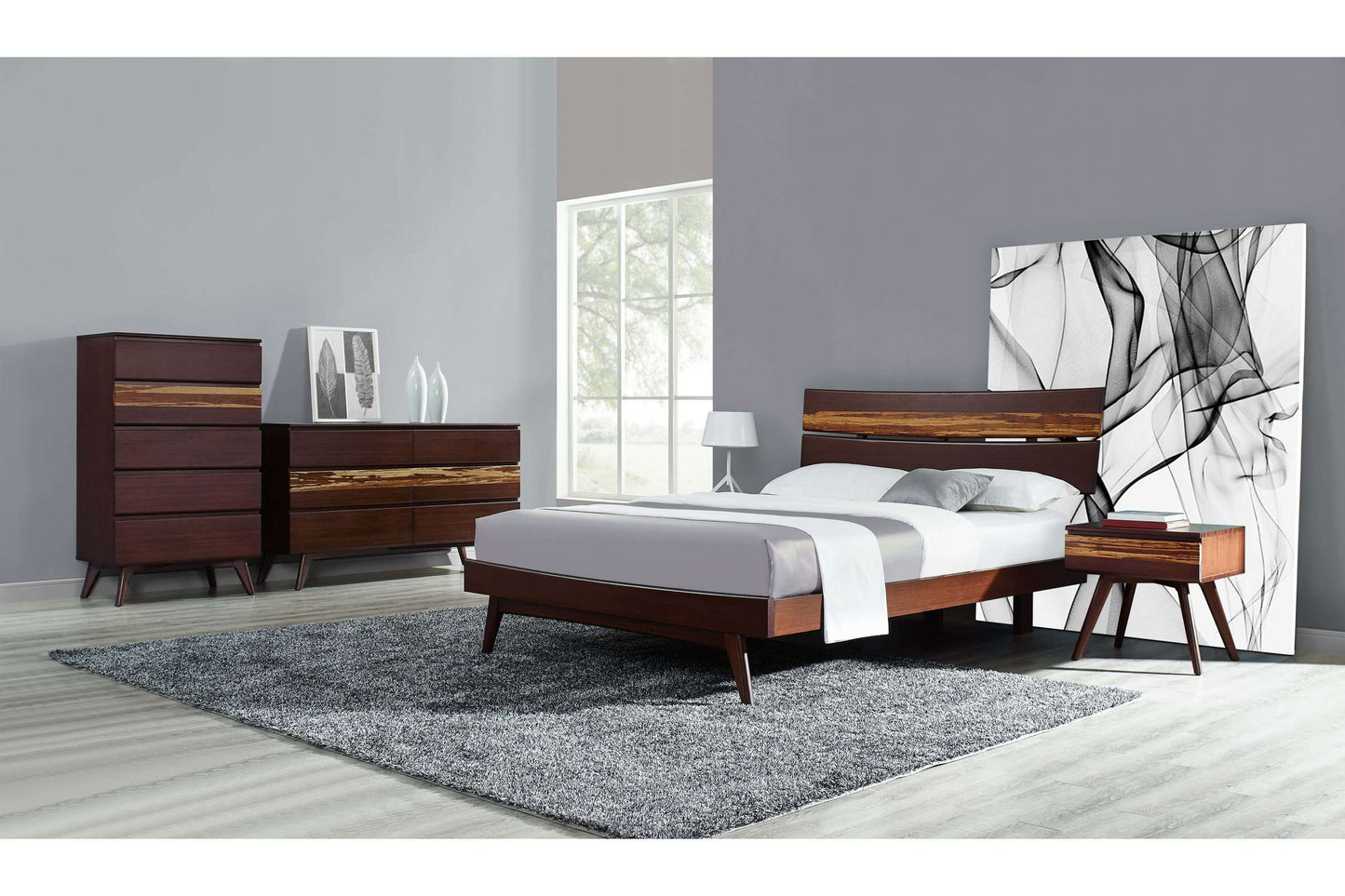 Azara Sable Nightstand with Tiger Bamboo Accent Drawer