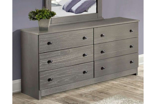 6 Drawer Double Dresser, Gray Solid Pine Wood