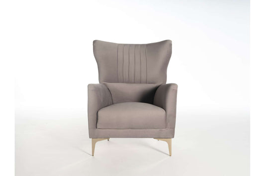 Carlino Accent Chair Napoly Gray by Bellona - Modern Upholstered Chair with Gold Trim