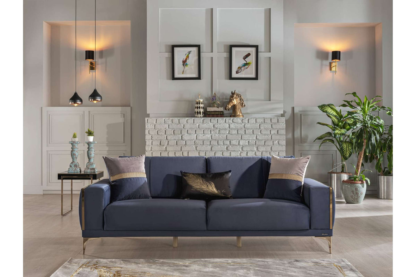 Carlino 3 Seat Sleeper Sofa Bed in Napoly Navy Blue by Bellona