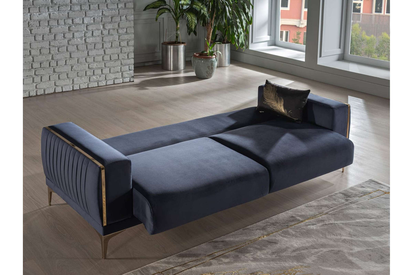 Carlino 3 Seat Sleeper Sofa Bed in Napoly Navy Blue by Bellona