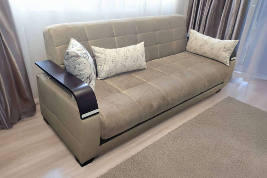 Natural Naomi Light Brown Convertible Sofa Bed by Bellona - Modern Sleeper Sofa