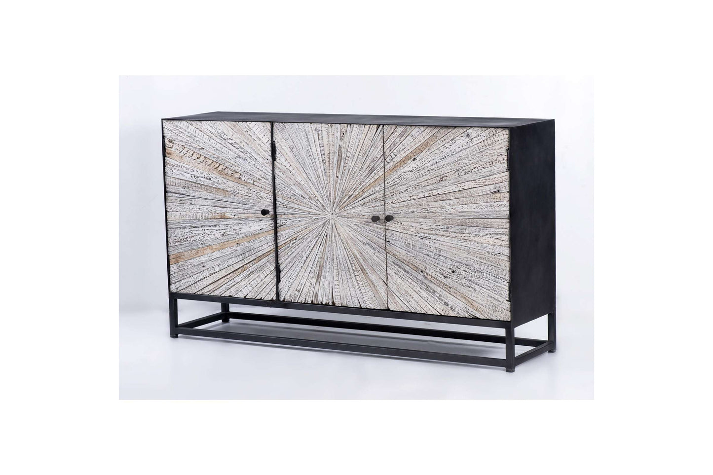 Astral Plains Grey Wash Reclaimed 3 Door Accent Cabinet with Starburst Pattern
