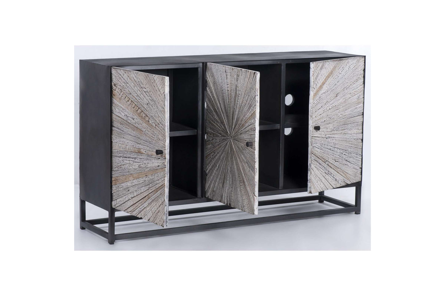Astral Plains Grey Wash Reclaimed 3 Door Accent Cabinet with Starburst Pattern