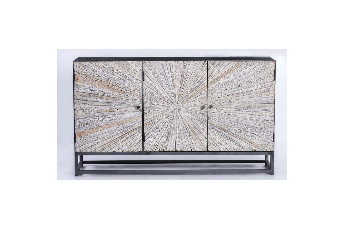Astral Plains Grey Wash Reclaimed 3 Door Accent Cabinet with Starburst Pattern