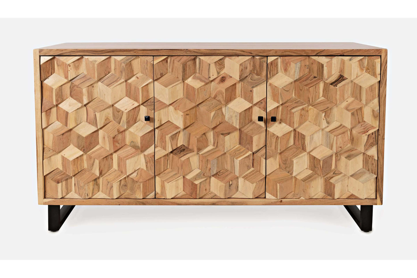 Geometrix Lighter Clear 3 Door Accent Cabinet with Unique Hand-Pieced Pattern