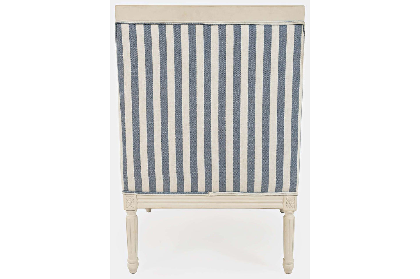 Mckenna Blue Stripe Accent Chair with Exposed Solid Wood Frame and Upholstered Arms