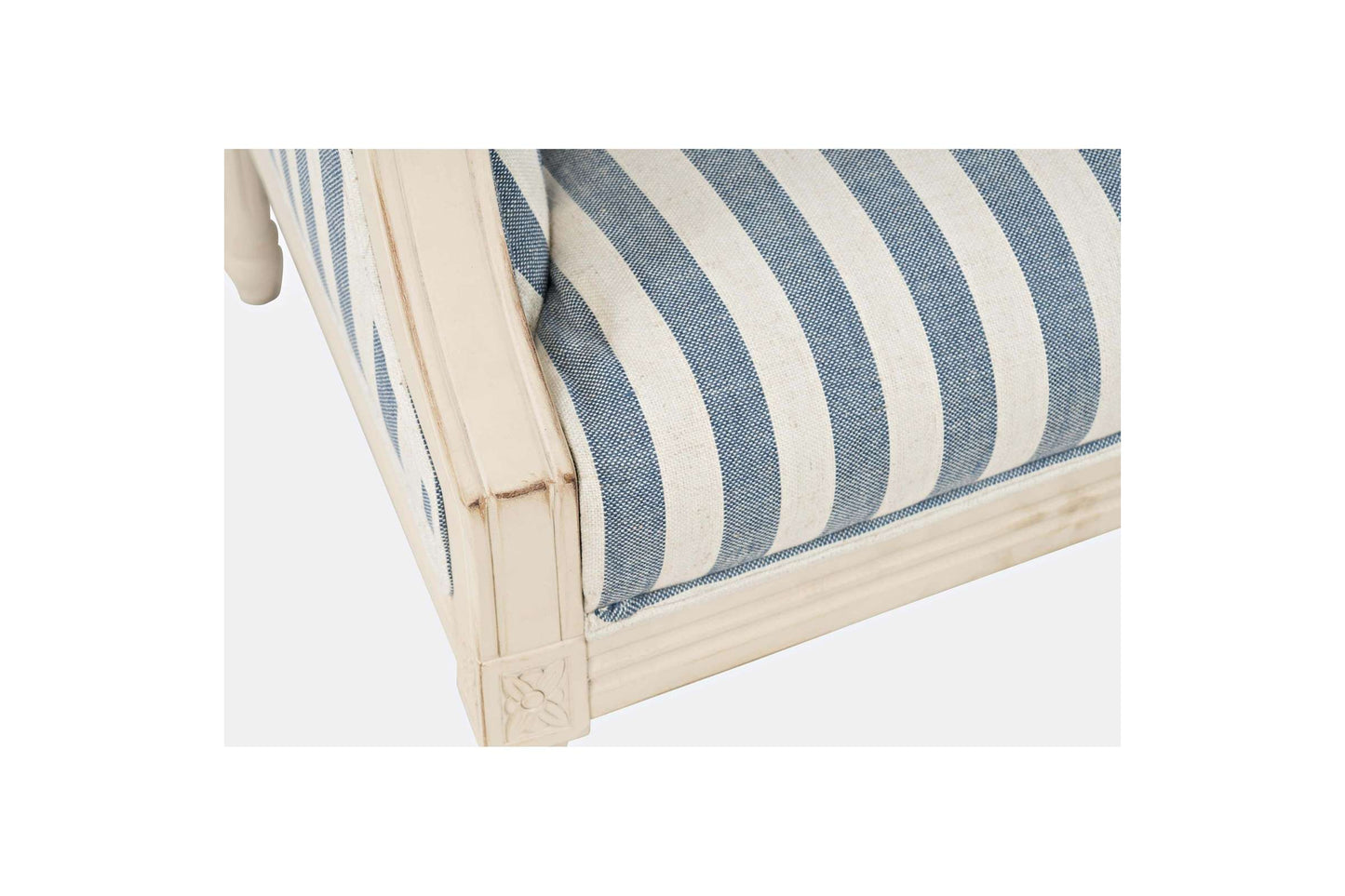 Mckenna Blue Stripe Accent Chair with Exposed Solid Wood Frame and Upholstered Arms