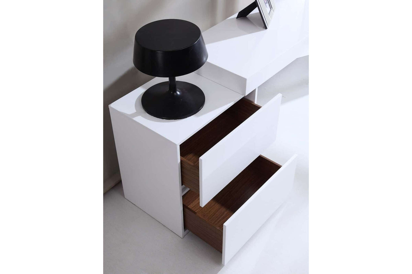 Mia Modern White High Gloss Office Desk with Smoked Gray Glass Leg