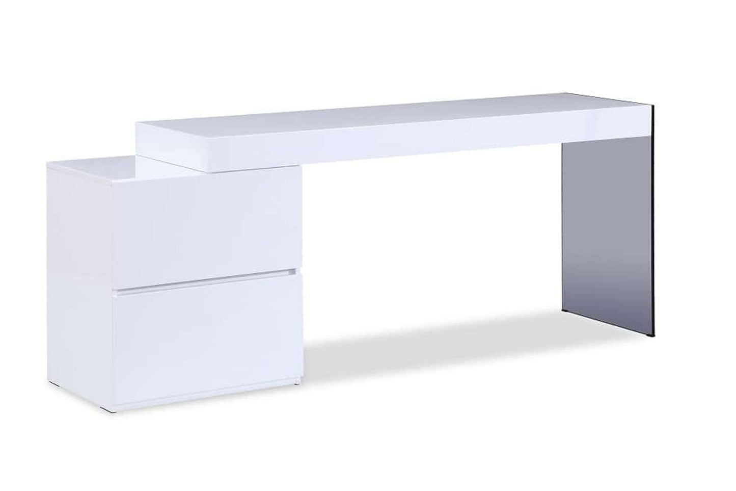 Mia Modern White High Gloss Office Desk with Smoked Gray Glass Leg