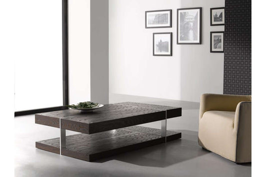 Modern Coffee Table 857A Zebrano Wood Veneer with Brushed Metal Accent