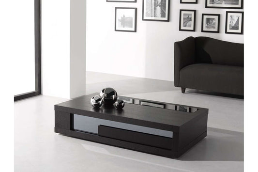Modern Coffee Table 900 with Glass Top and Wenge Wood Veneer