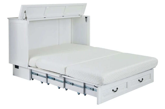 Queen White Murphy Cabinet Bed