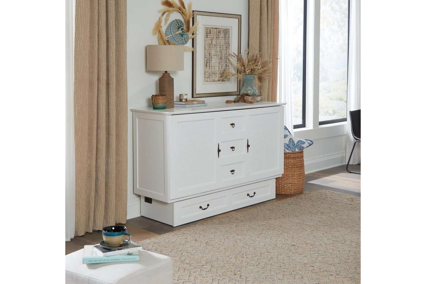 Queen White Murphy Cabinet Bed
