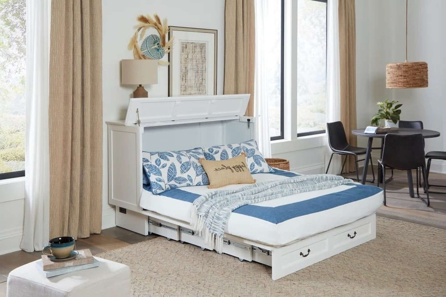Queen White Murphy Cabinet Bed