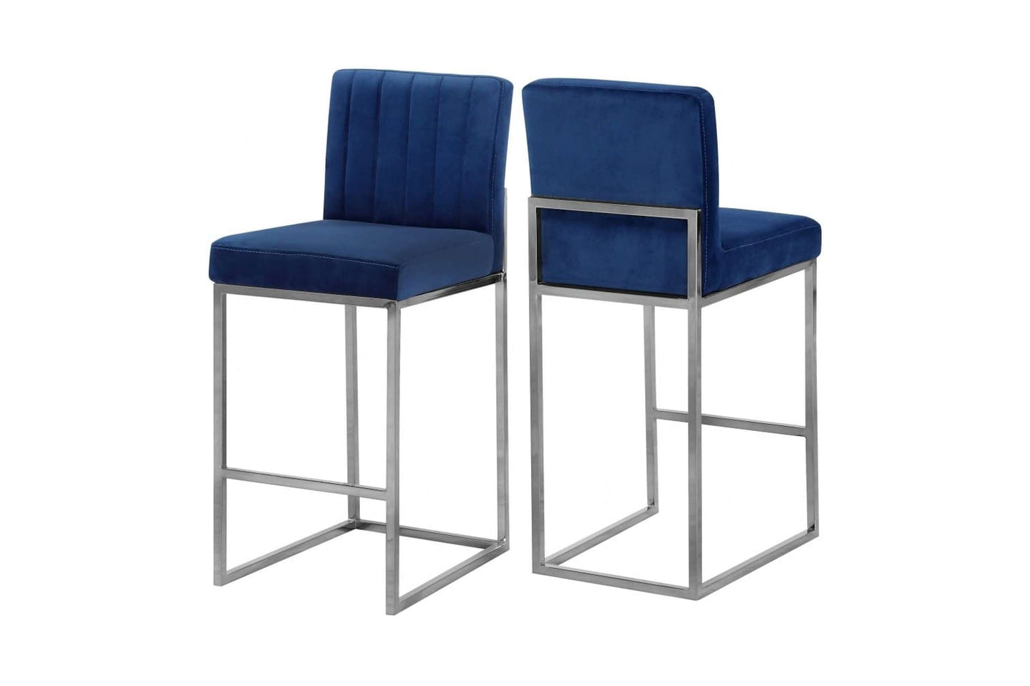 Giselle Navy Blue Velvet Counter Stool (Set of 2) - Modern Home Bar Seating