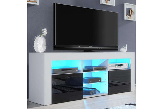 Milano 145 White & Black Modern 58" TV Stand with LED Lighting