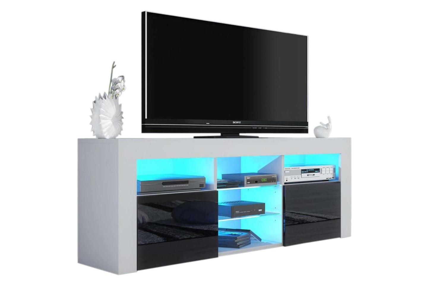 Milano 145 White & Black Modern 58" TV Stand with LED Lighting