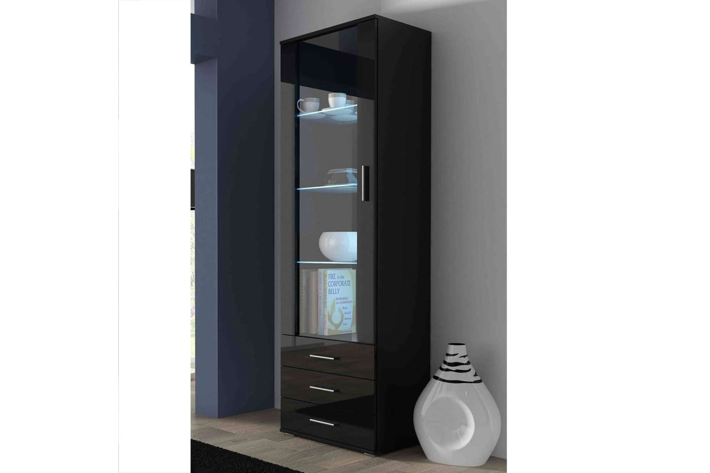 Soho S1 Black Modern 24" Bookcase with LED Lighting