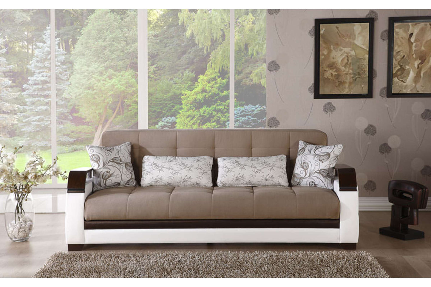 Natural Naomi Light Brown Convertible Sofa Bed by Bellona - Modern Sleeper Sofa