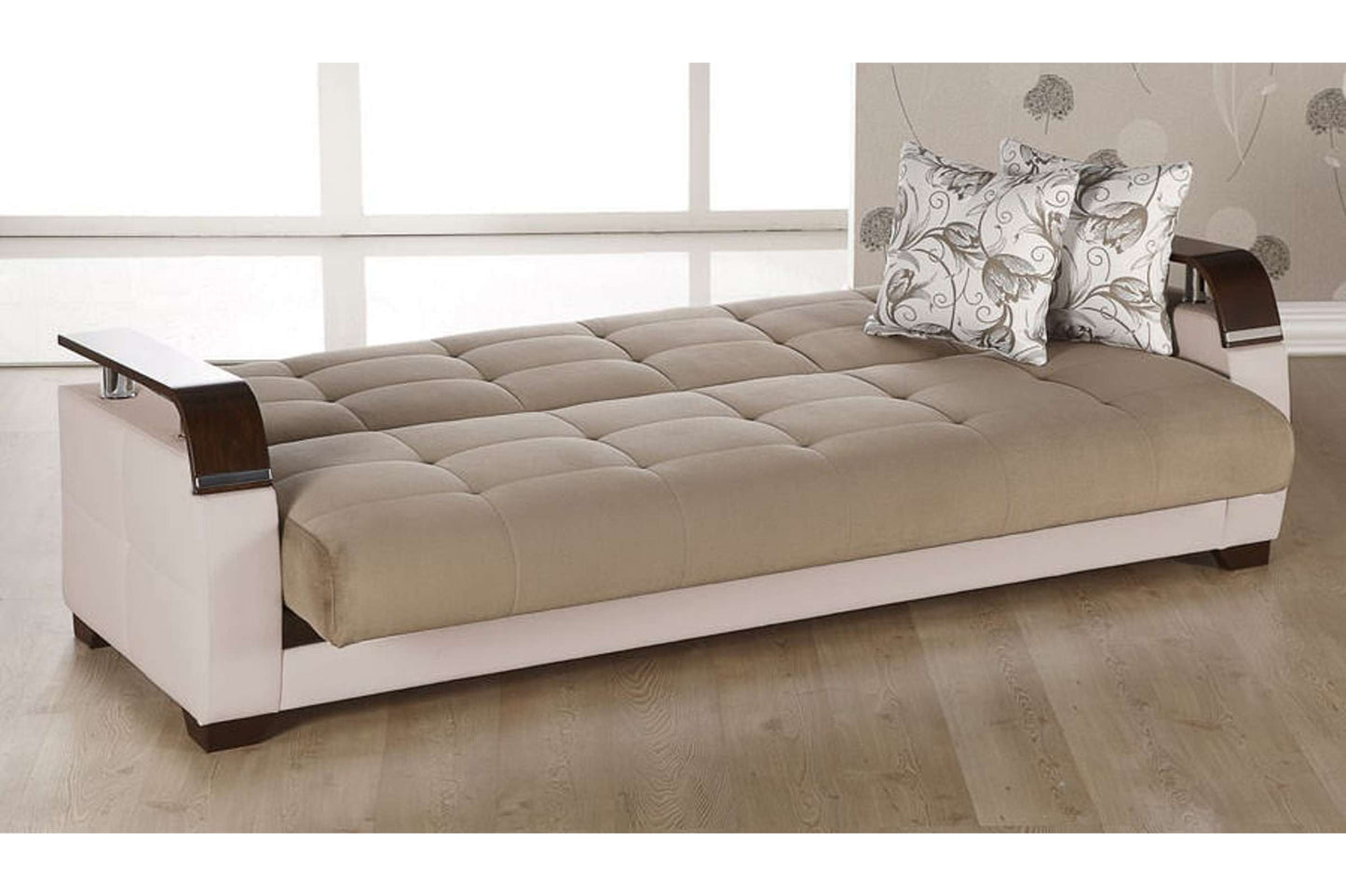 Natural Naomi Light Brown Convertible Sofa Bed by Bellona - Modern Sleeper Sofa