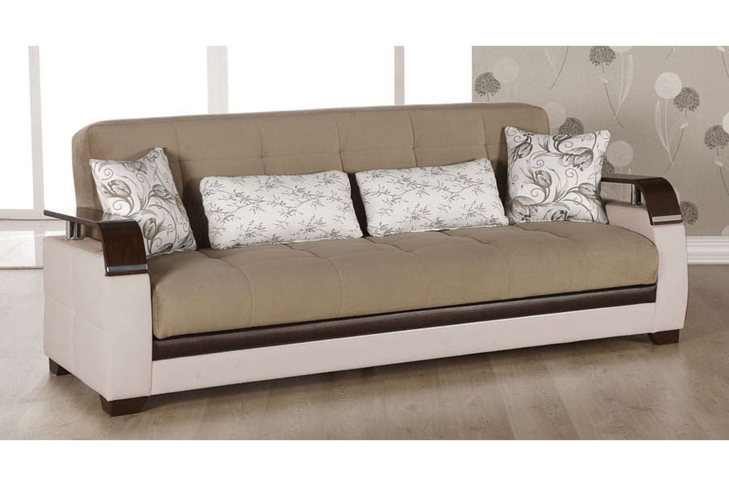Natural Naomi Light Brown Convertible Sofa Bed by Bellona - Modern Sleeper Sofa