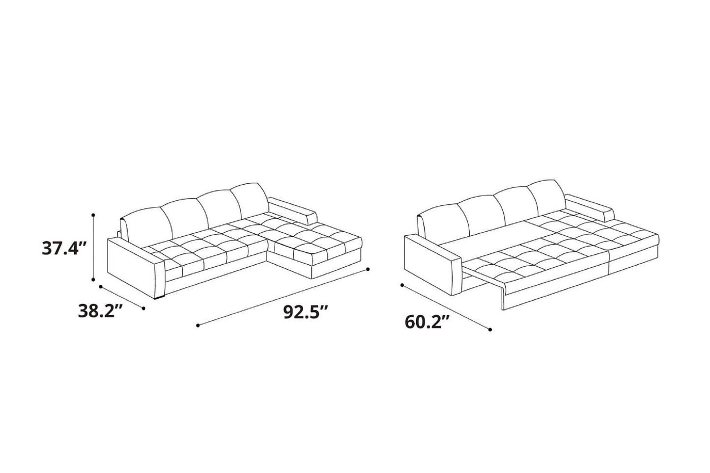 Indy Sectional Sofa Sleeper (Queen Size) Perfect Light Gray