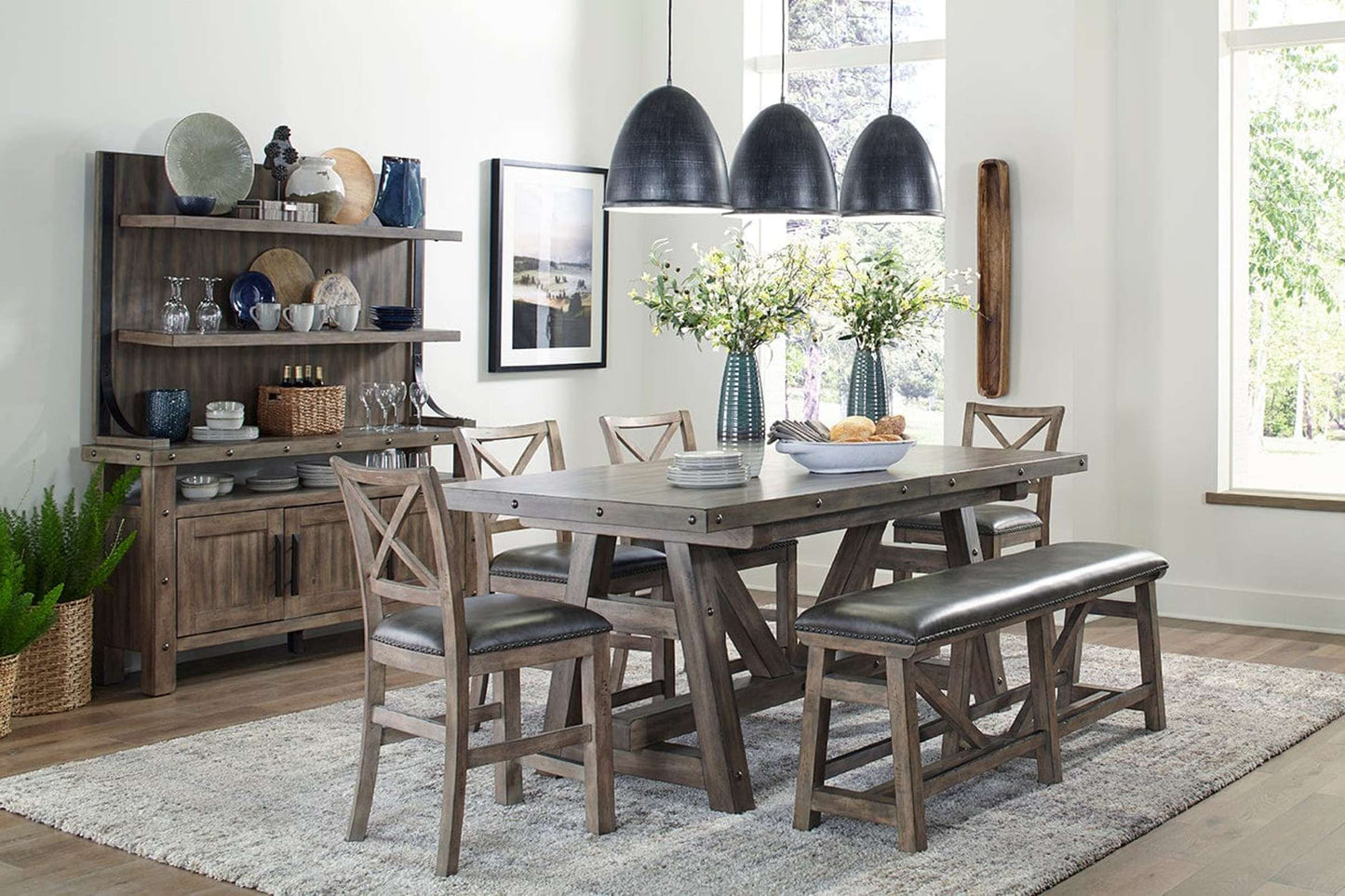 Lodge Dining Counter Height Table 86" x 42-110" with 24" Butterfly Leaf - Modern Counter Height Table
