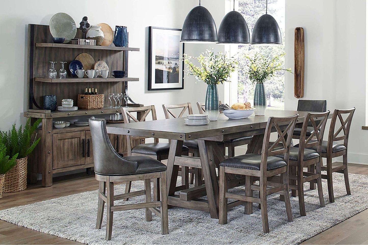 Lodge Dining Counter Height Table 86" x 42-110" with 24" Butterfly Leaf - Modern Counter Height Table