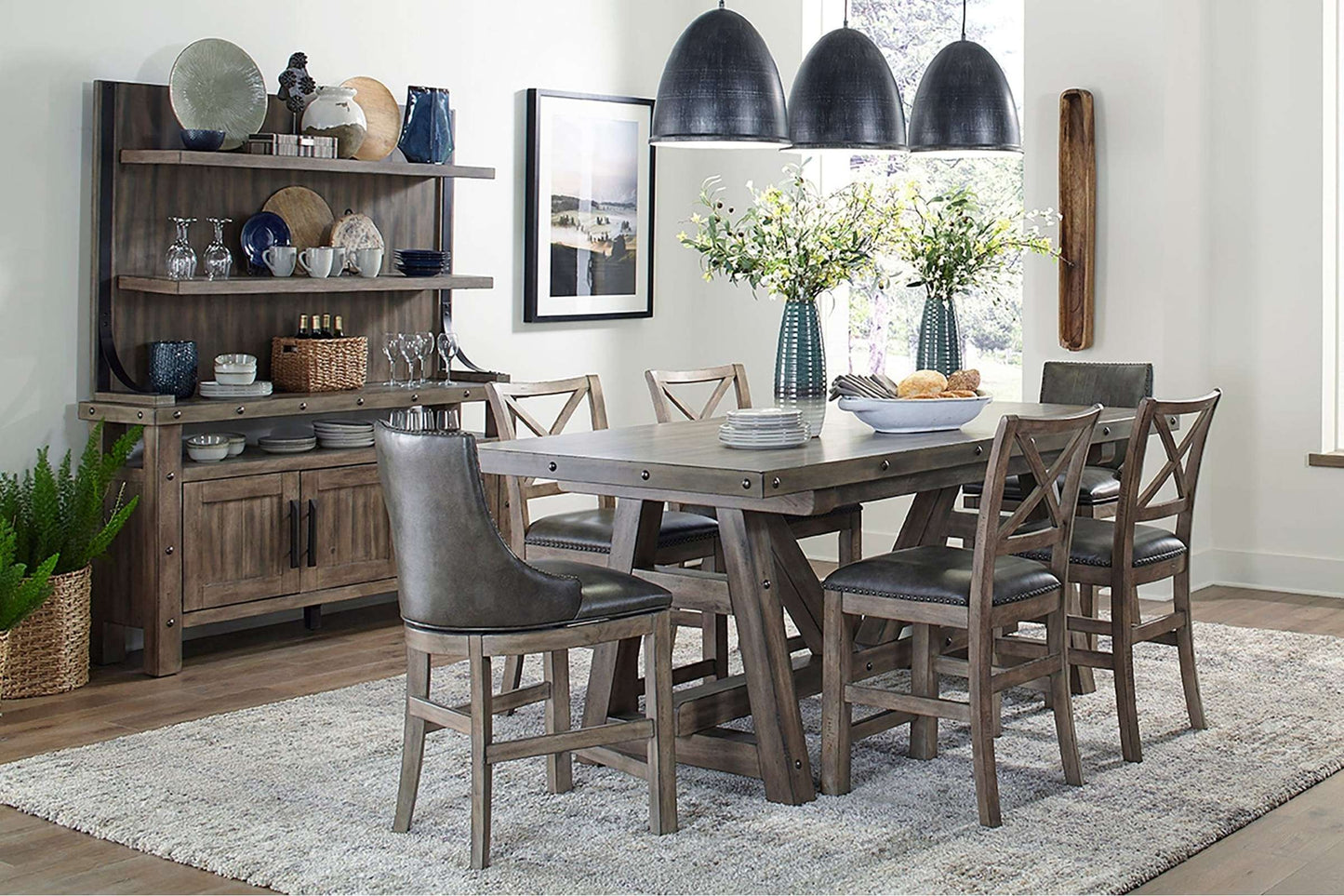 Lodge Dining Counter Height Table 86" x 42-110" with 24" Butterfly Leaf - Modern Counter Height Table
