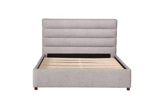 Queen Bed Light Grey Upholstered Modern Minimalist Platform
