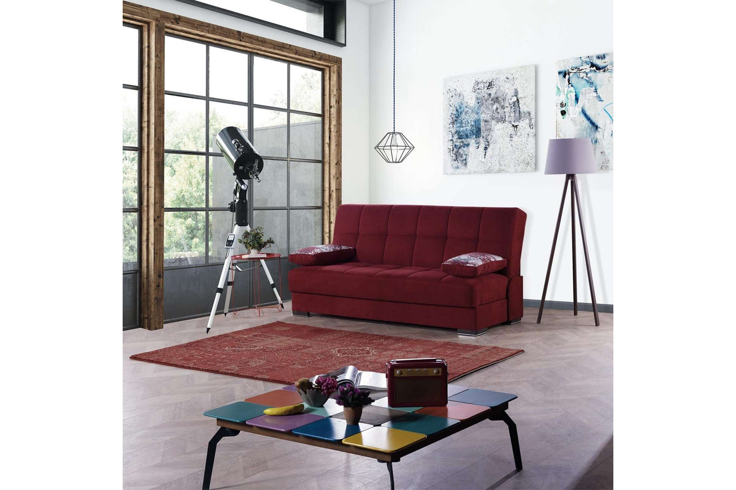 Burgundy Fabric Sofa Bed