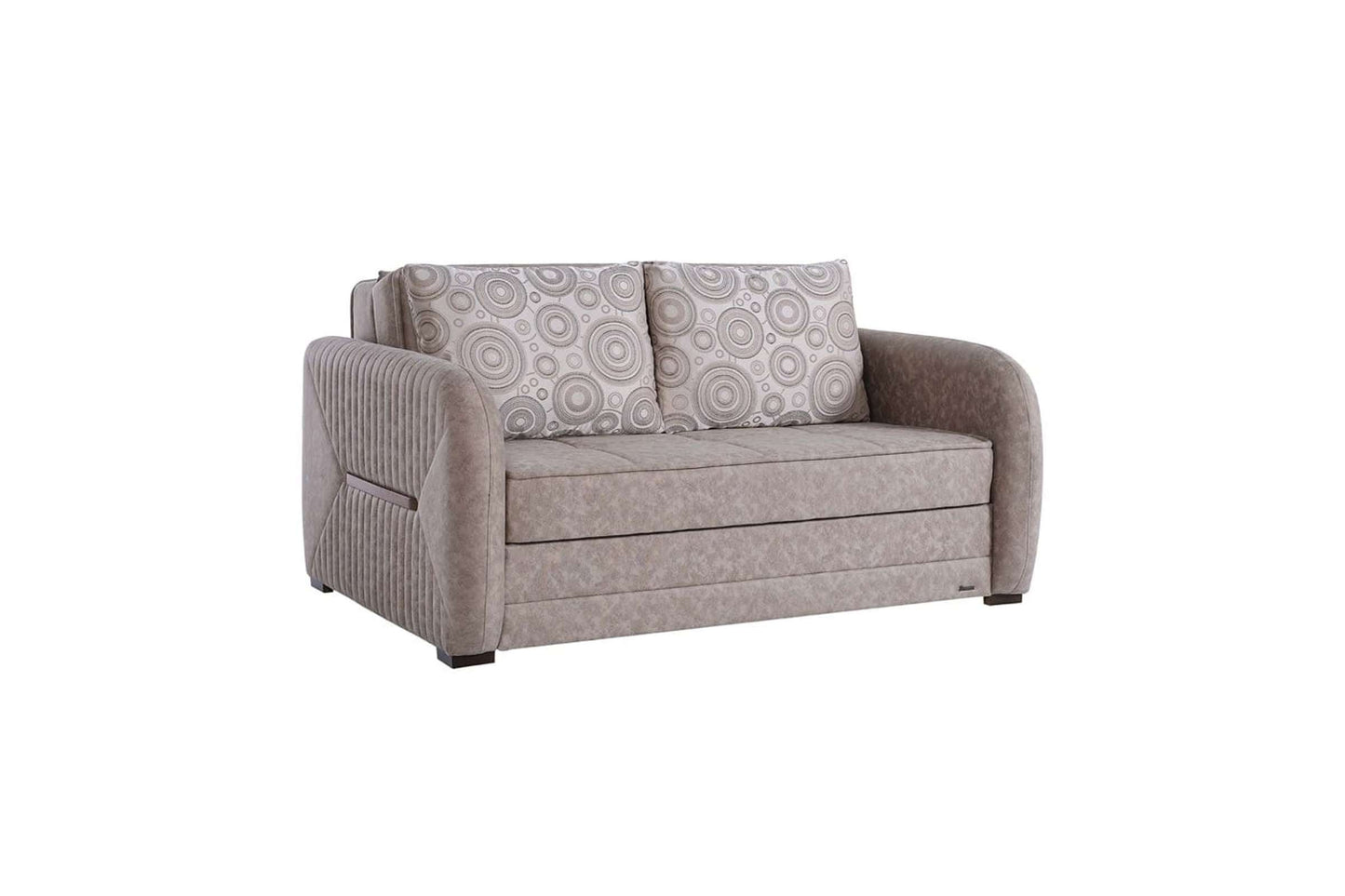 Speedy Beige Fabric Convertible Loveseat with Hidden Storage and Zero-Wall Mechanism