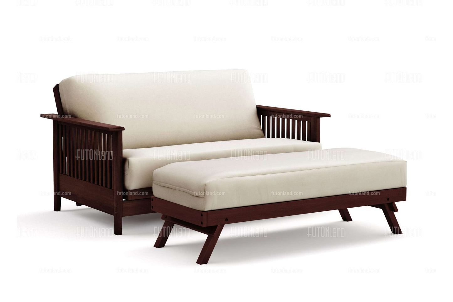 Queen Loveseat Futon Frame - Denali Dark Cherry Wall Hugger - Hardwood Construction