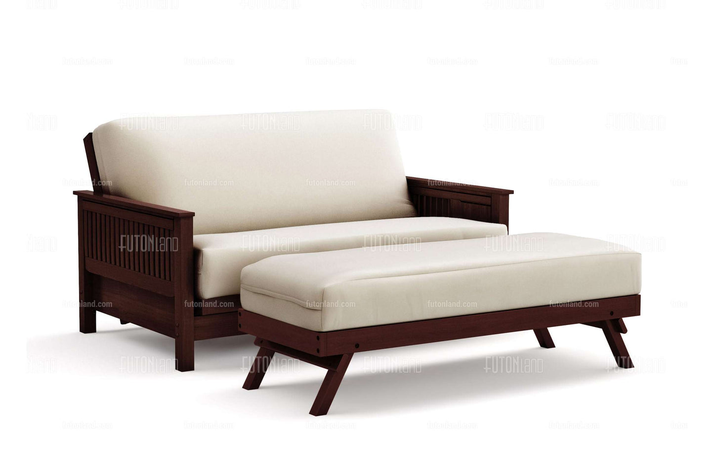 Queen Loveseat Futon Frame - Tiro Dark Cherry Wall Hugger