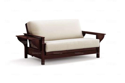 Queen Loveseat Futon Frame - Tiro Dark Cherry Wall Hugger