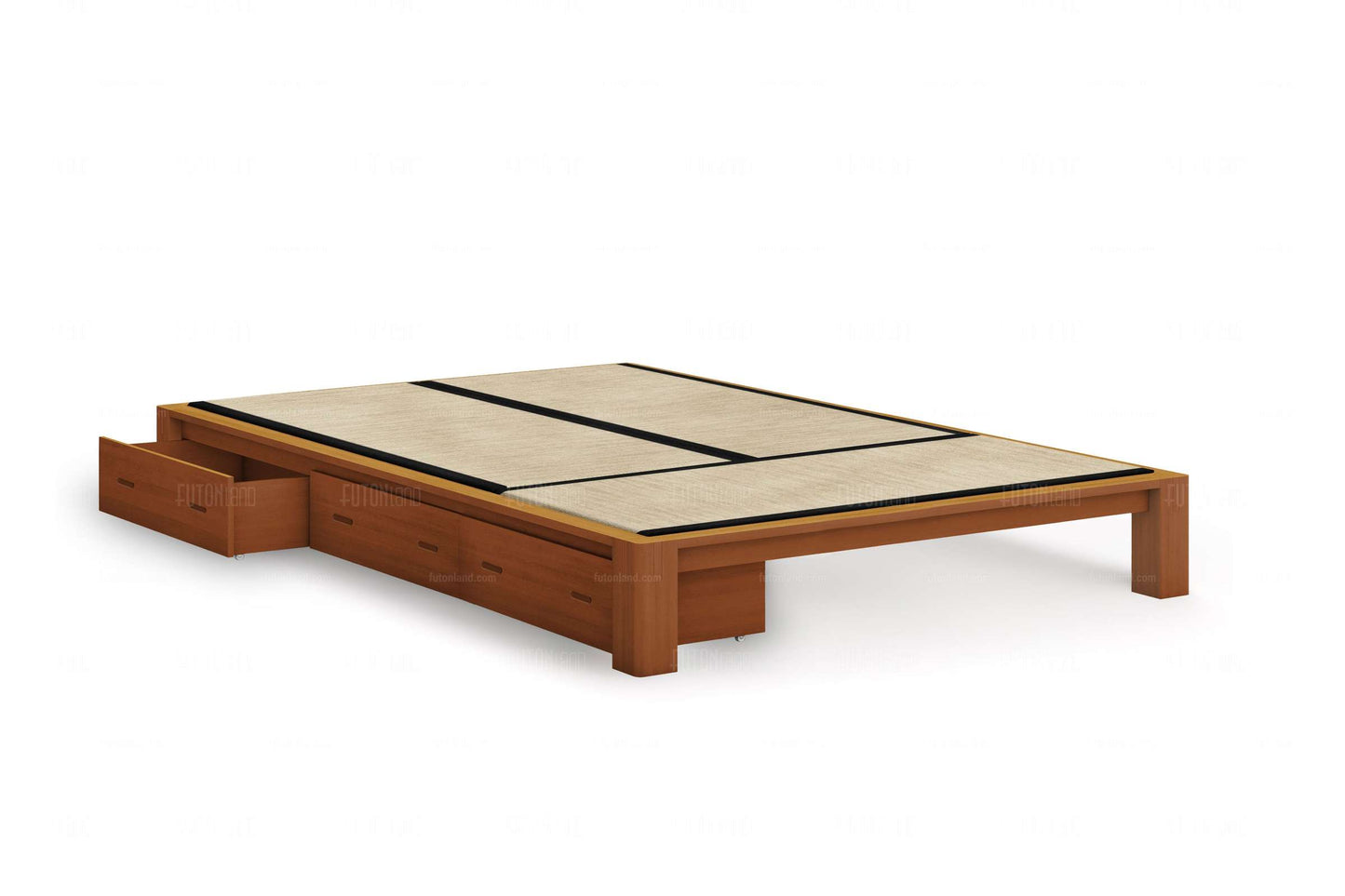 Japanese-Style Tall Tatami Solid Wood Platform Bed Base - Natural Finish, 6' x 9'