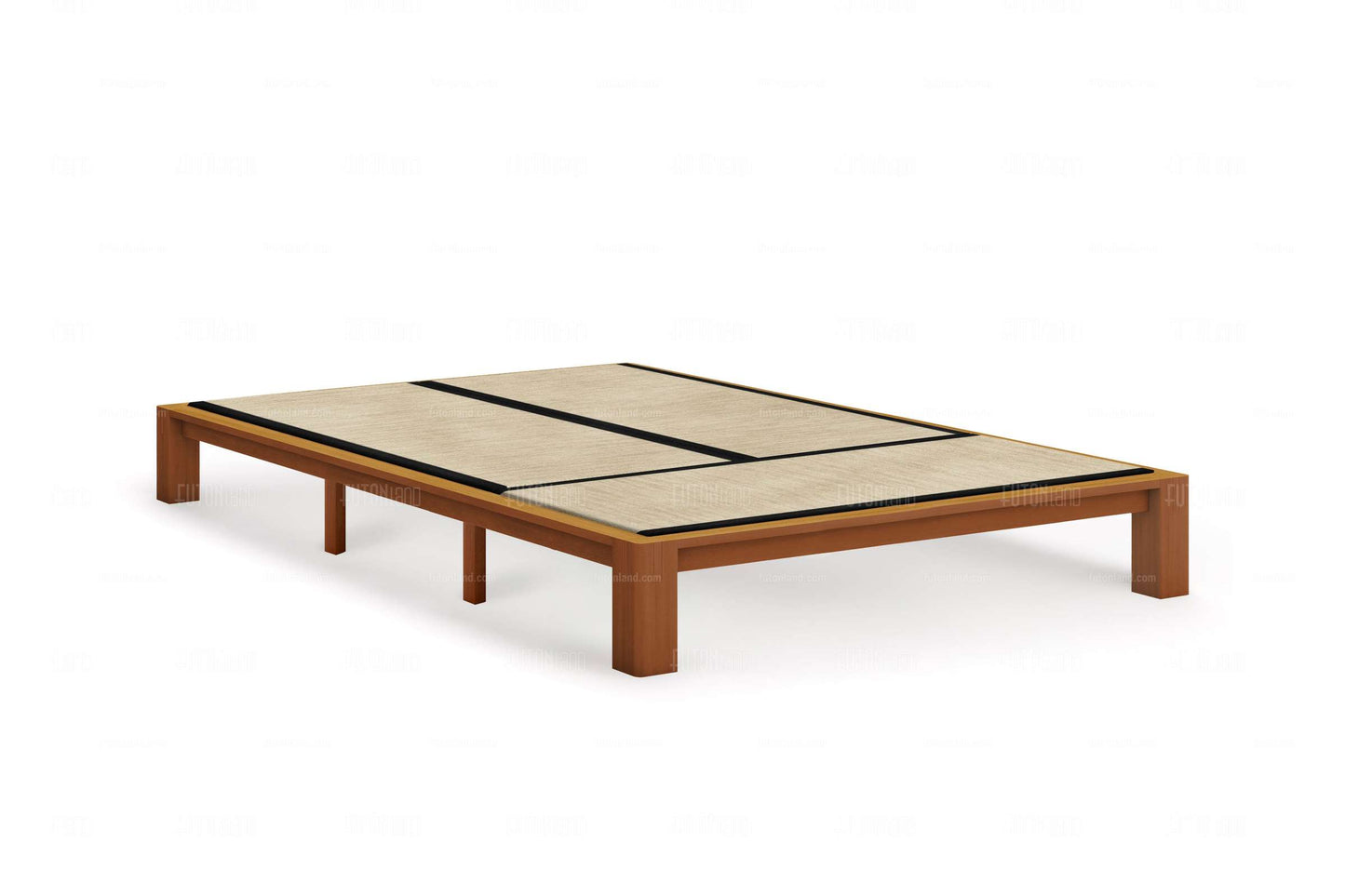 Japanese-Style Tall Tatami Solid Wood Platform Bed Base - Natural Finish, 6' x 9'