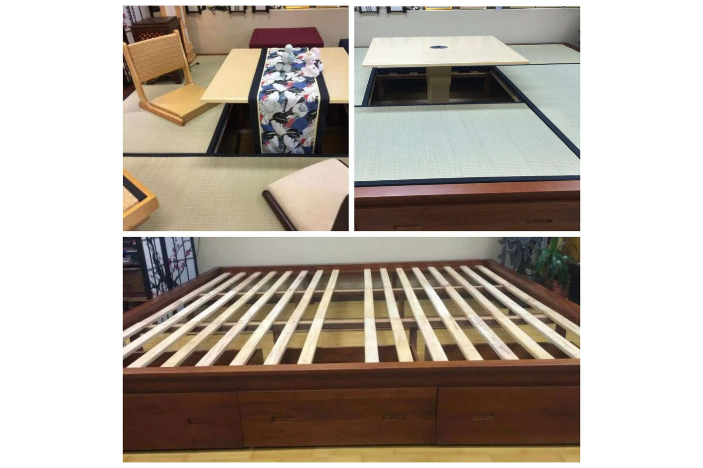 Japanese-Style Tall Tatami Platform Base - 9' x 9' Solid Indonesian Mahogany