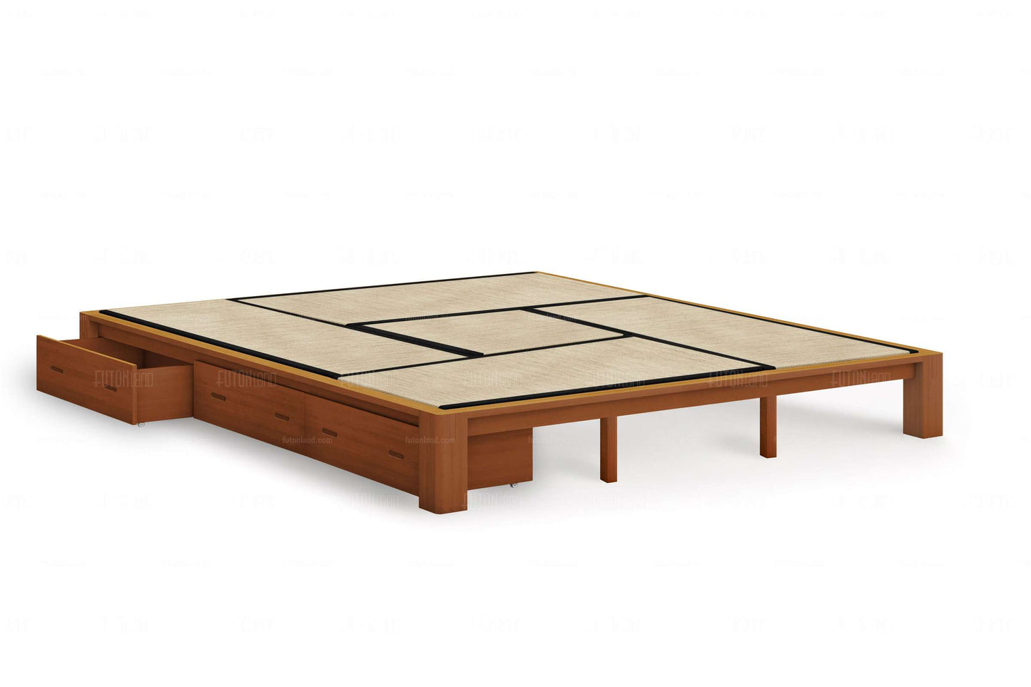 Japanese-Style Tall Tatami Platform Base - 9' x 9' Solid Indonesian Mahogany