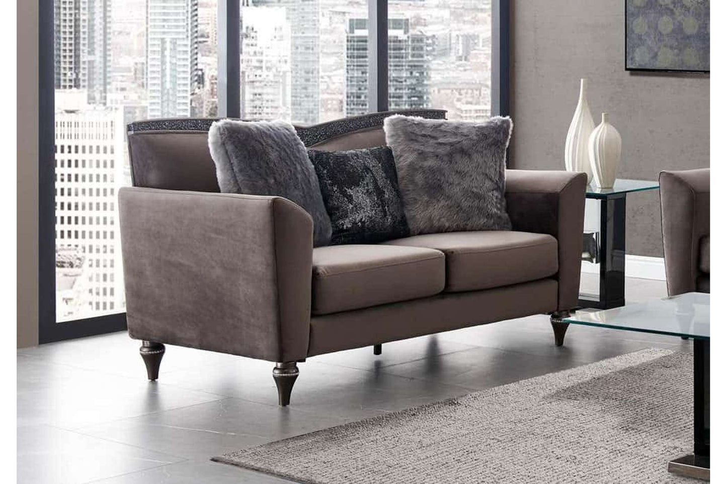 UFM801 Dark Gray Velvet Loveseat by Global Furniture